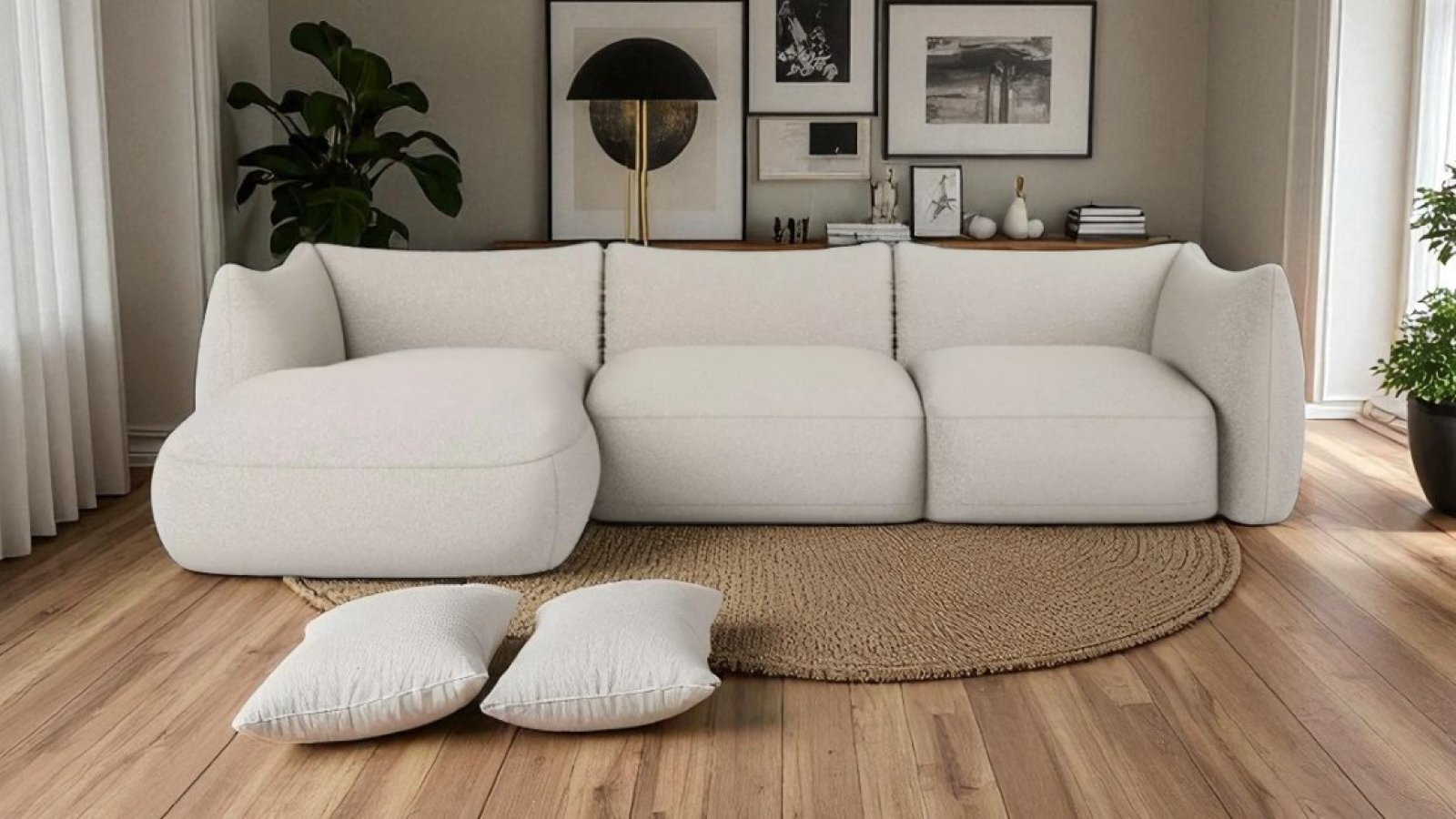 Create calm and comfort with the quiet charm of a cream corner sofa