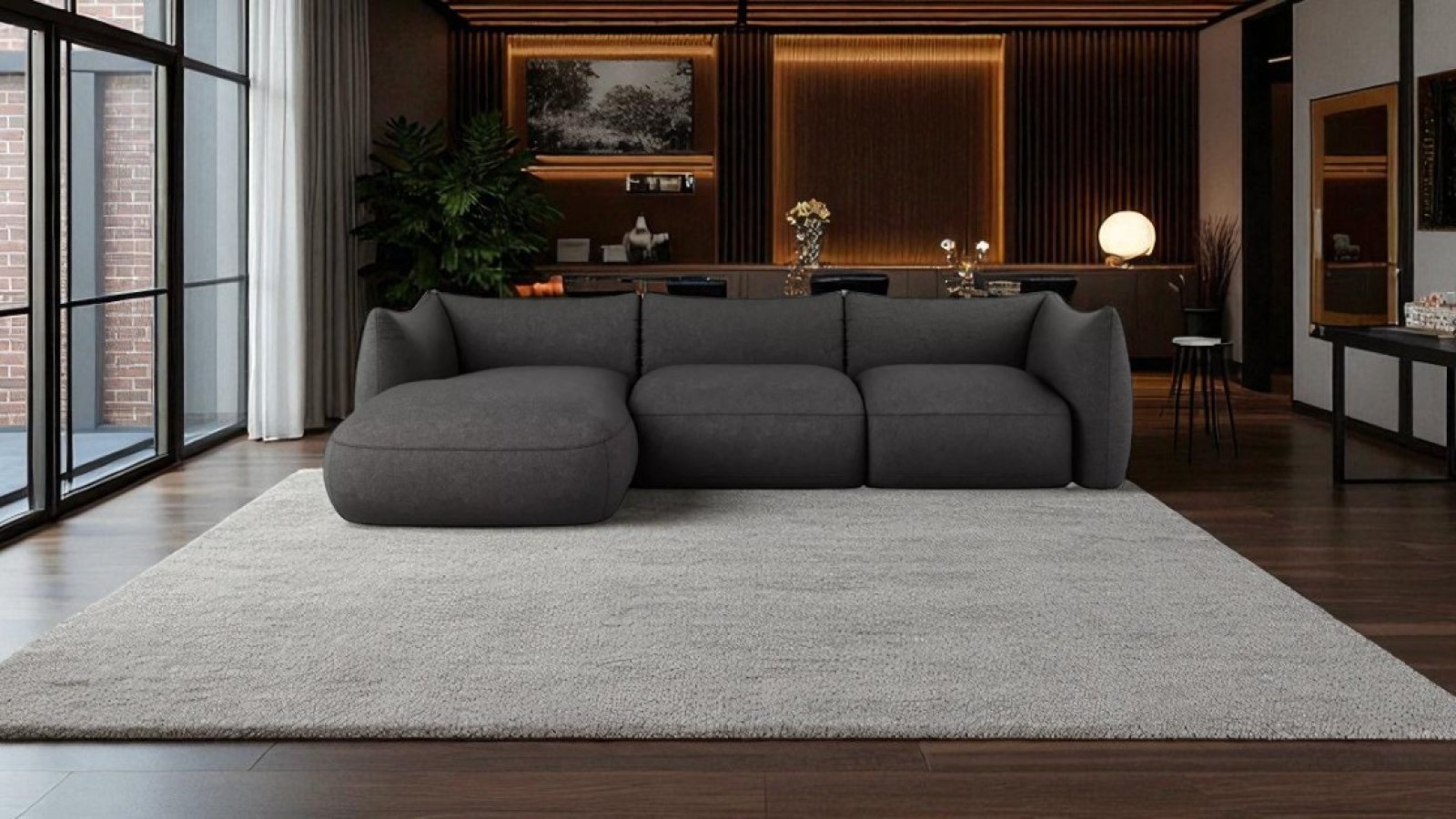 Make a statement with the timeless edge of a black corner sofa