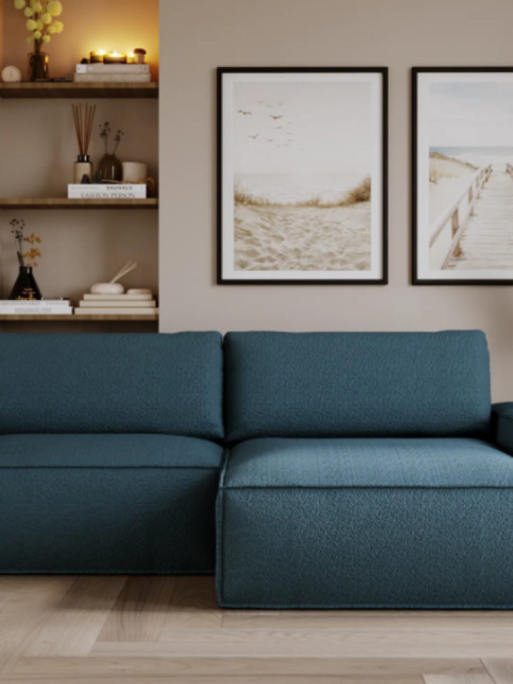 Design your space with the depth and serenity of a blue corner sofa