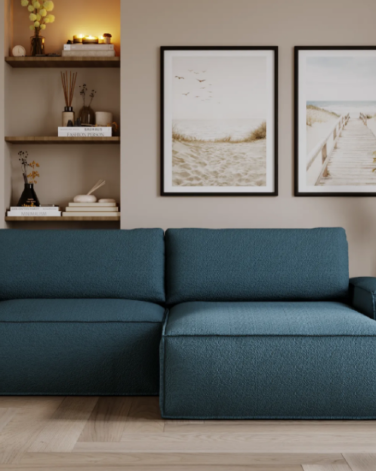 Design your space with the depth and serenity of a blue corner sofa