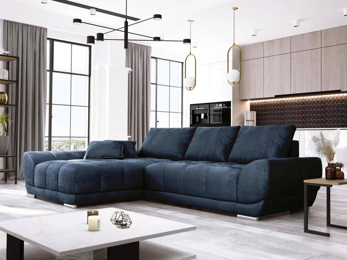 navy blue corner sofa, modern 4-seater sofa, Monolith 77 sofa, contemporary living room furniture UK, stylish corner sofa, navy blue sectional couch, British home decor, comfortable seating, interior design inspiration UK, sofa colour comparison, modern living room setup, versatile sofa colours