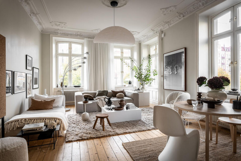 white dominant scandinavian living room