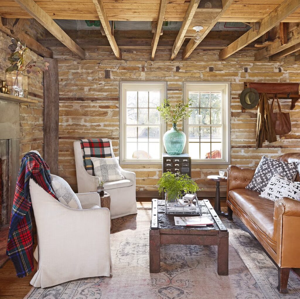oldschool leather sofa in vintage house