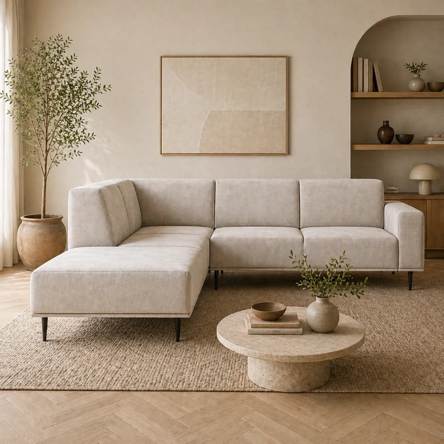 Corner sofa in a sunlit modern living room