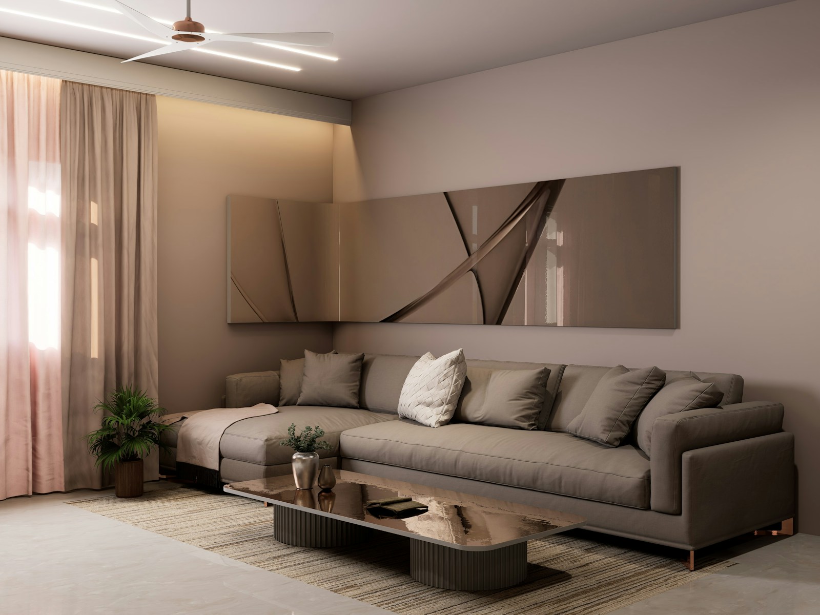 A newly delivered sofa settled into a warm British living room