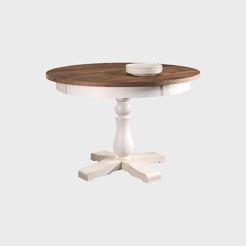 Provance Table Round 1 Leg Natural Wood / White Aged