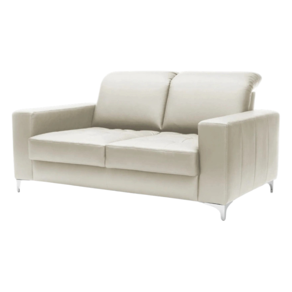 Barcelona 2 Seater Sofa Block Armrests Cold Beige Leather SKT 15