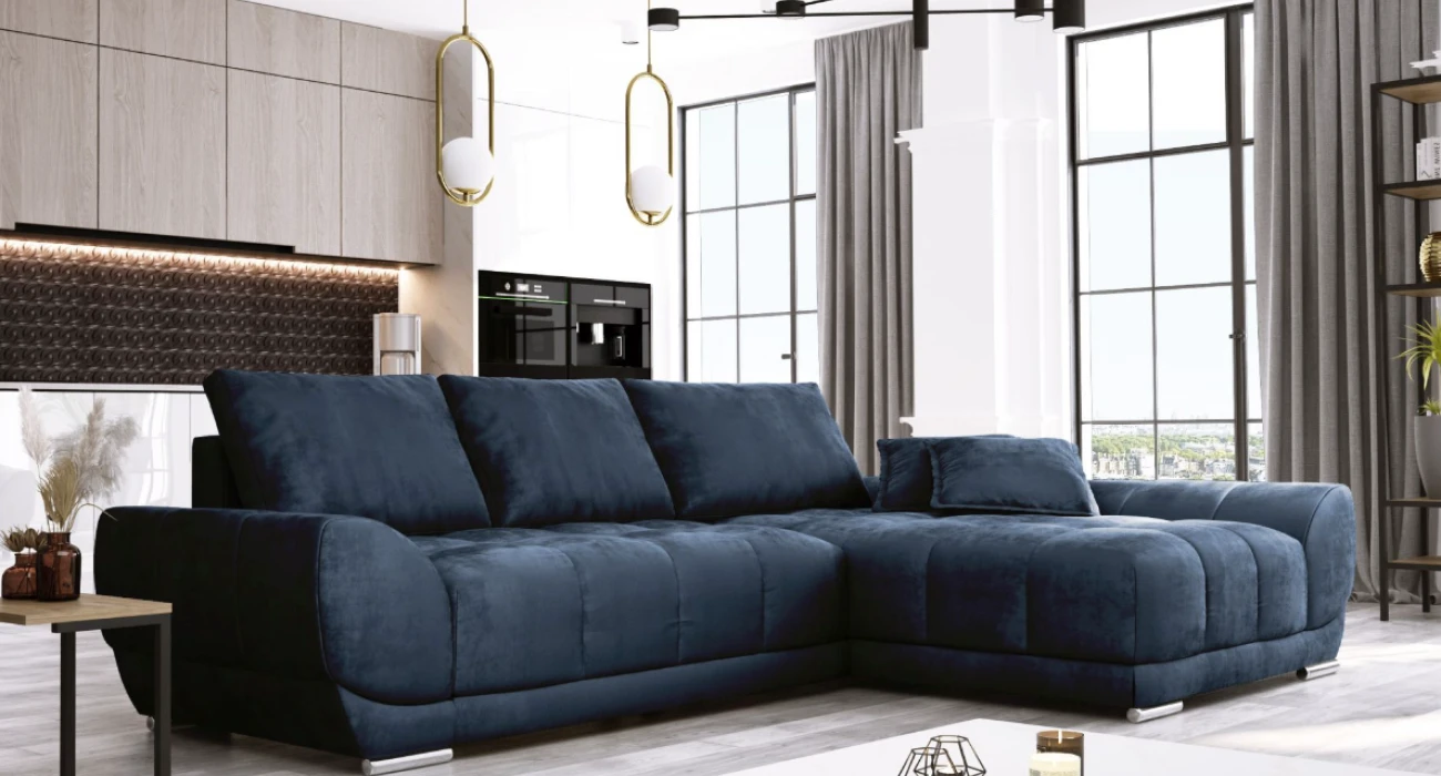 Corner sofa store dark blue