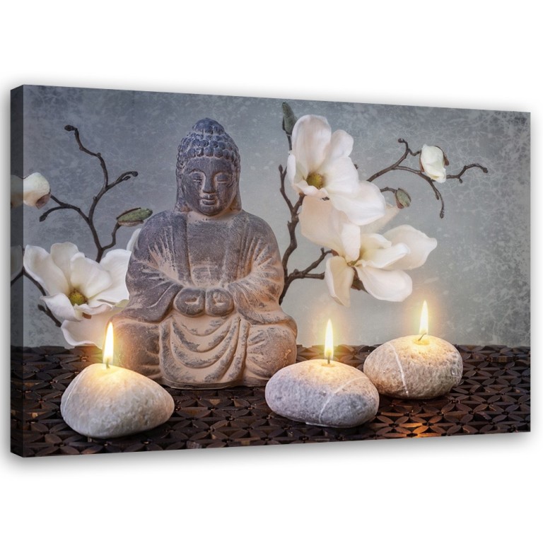 Canvas print, Buddha Grey Flowers Stone