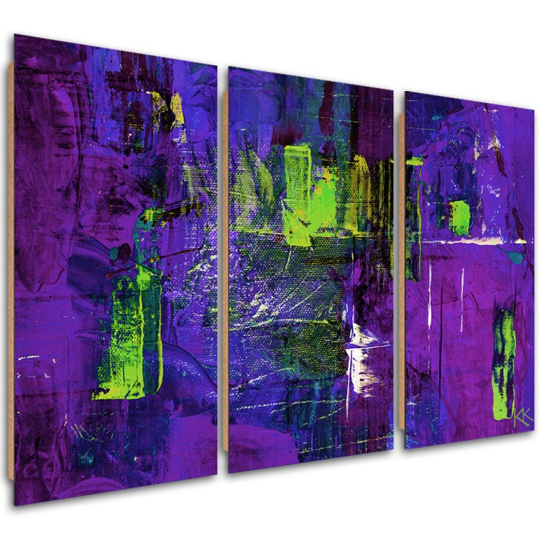 Three piece picture deco panel, Violet abstract hand painted