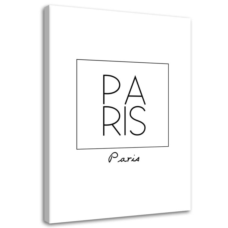 Canvas print, with inscription Paris in black and white