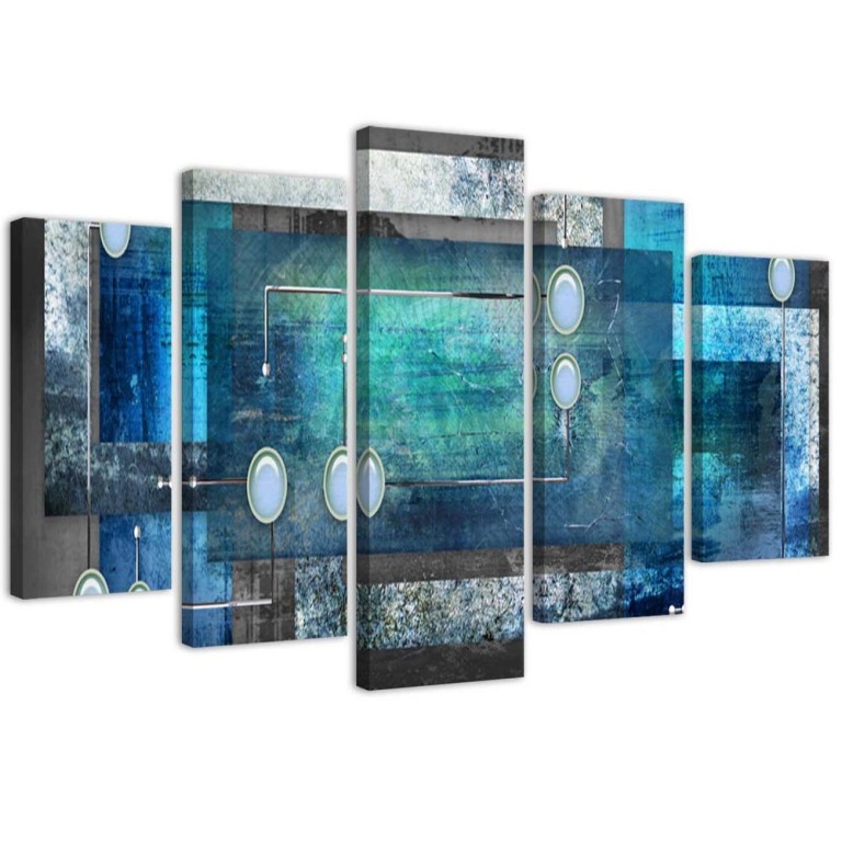 Five piece picture canvas print, Abstract Turquoise Blue