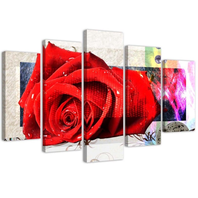 Five piece picture canvas print, Red Rose Flowers Nature