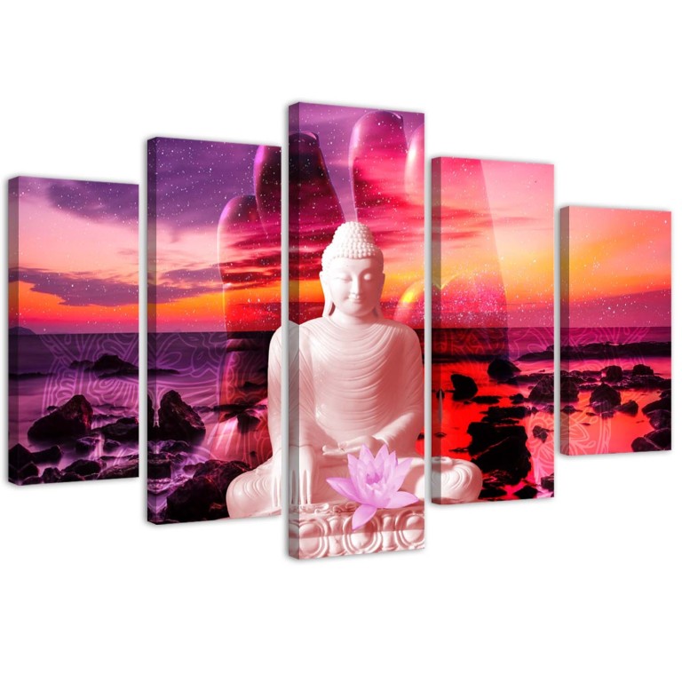 Five piece picture canvas print, Buddha Sunset Sea