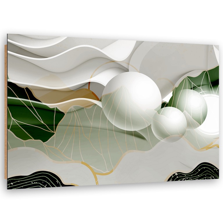 Deco panel print, Green abstract with balls 3D