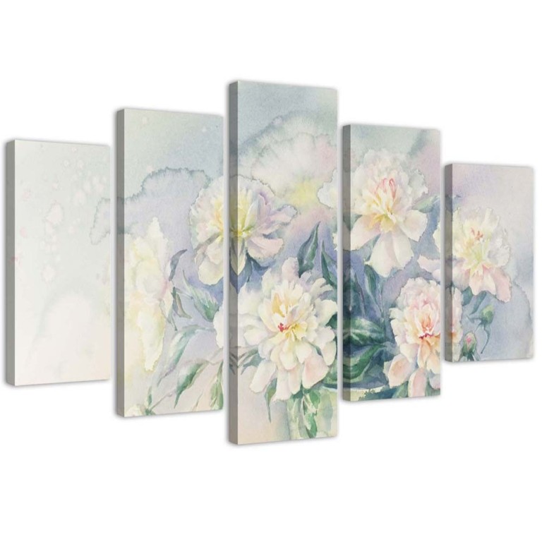 Five piece picture canvas print, Bouquet Flowers White