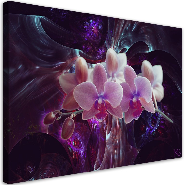 Canvas print, White orchid on dark background