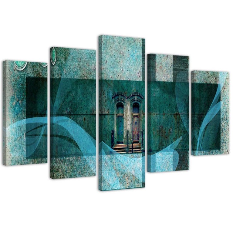 Five piece picture canvas print, Windows Abstraction Turquoise