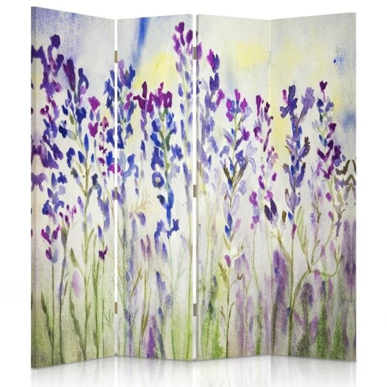 Room divider Double-sided, Painted flowers on white background