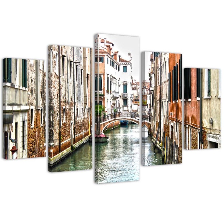 Five piece picture canvas print, Venice Canal Italy City