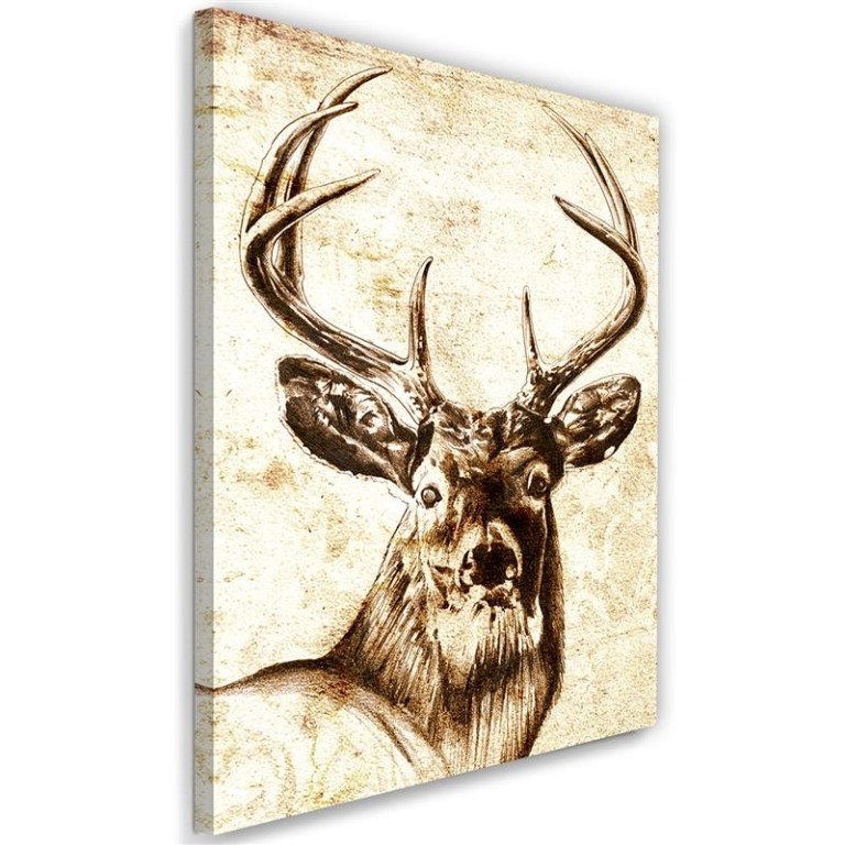 Canvas print, Stag Animals Vintage Beige