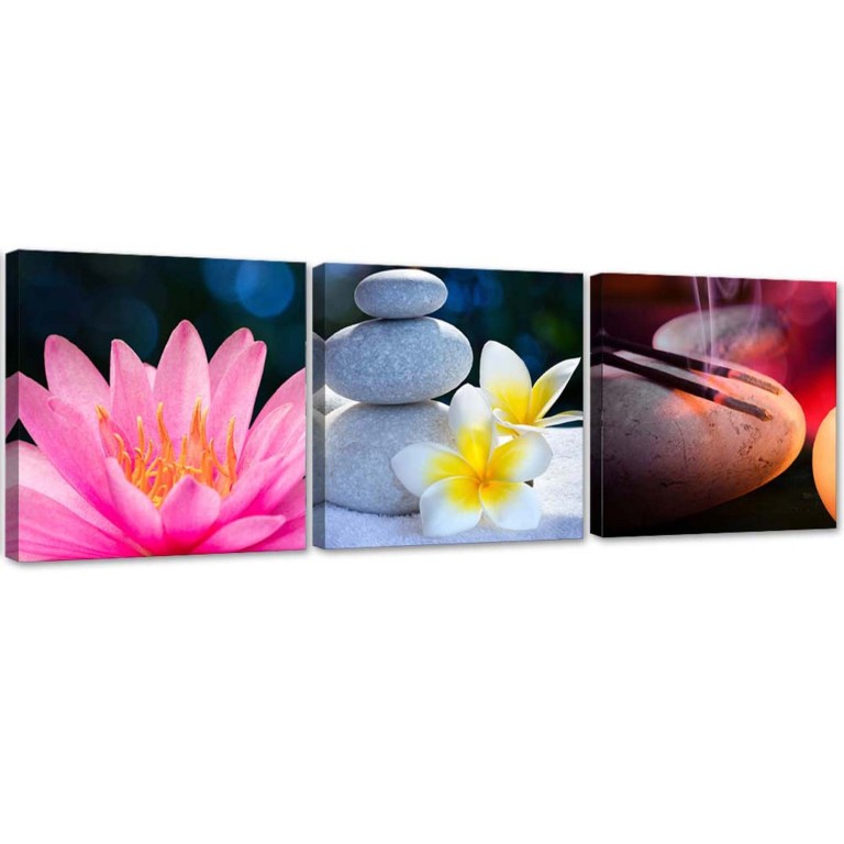 Set of three pictures canvas print, Flower Zen Stone