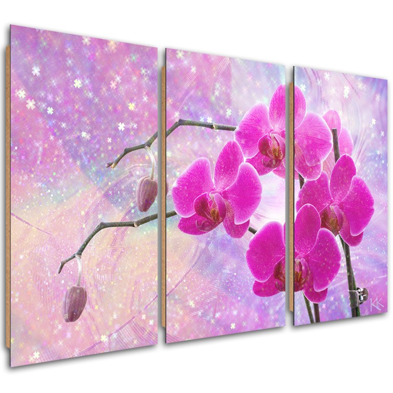 Three piece picture deco panel, Orchid flower abstract