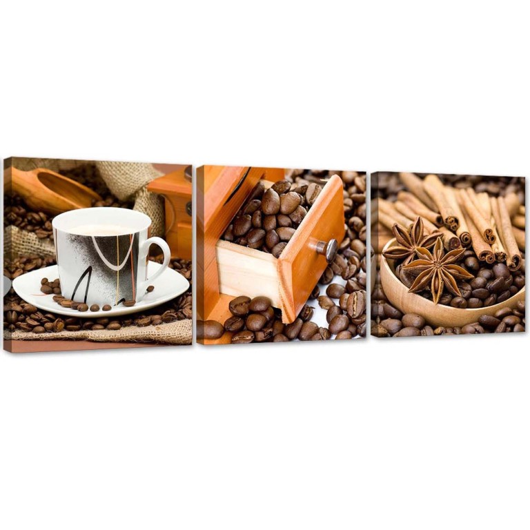 Set of three pictures canvas print, Coffee & Cinnamon