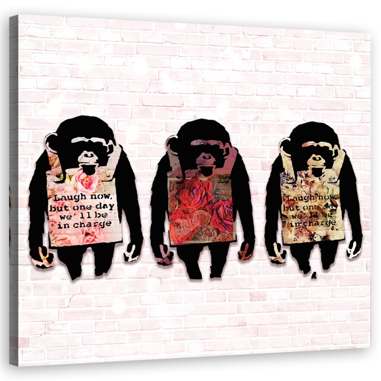 Canvas print, Banksy Laugh now monkeys