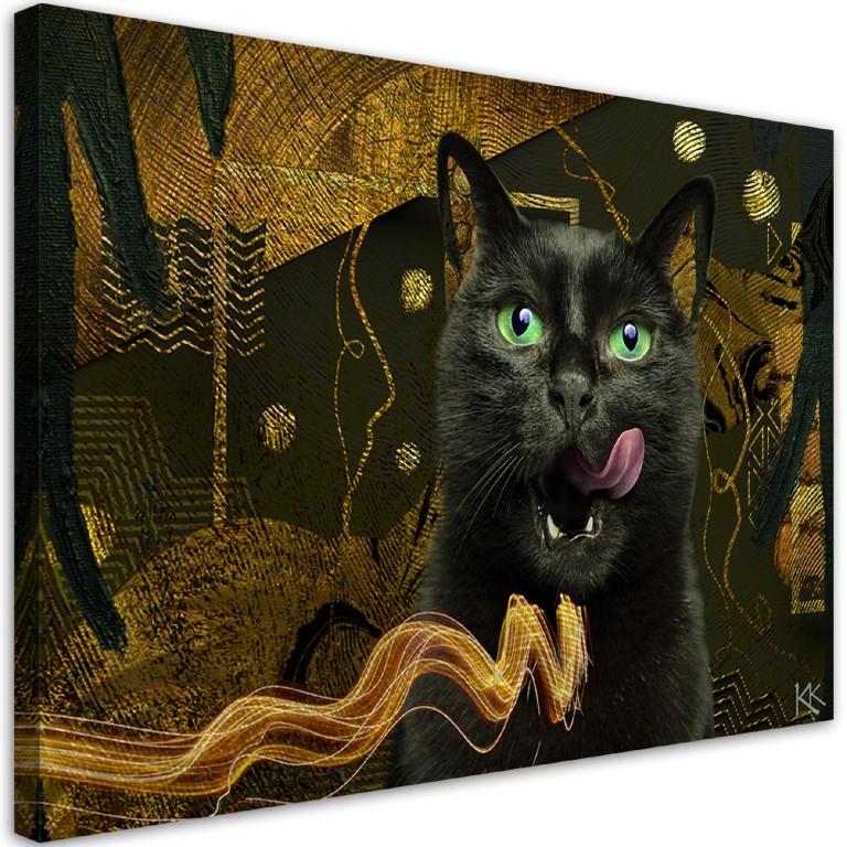 Canvas print, Black cat Gold abstract