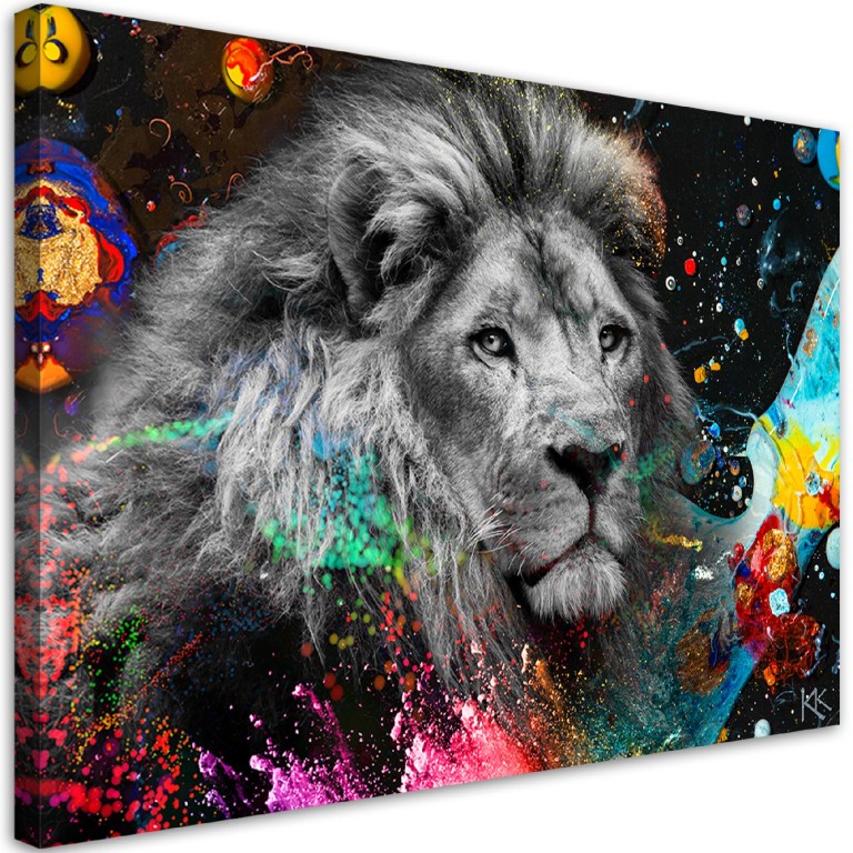 Canvas print, Lion on colourful background