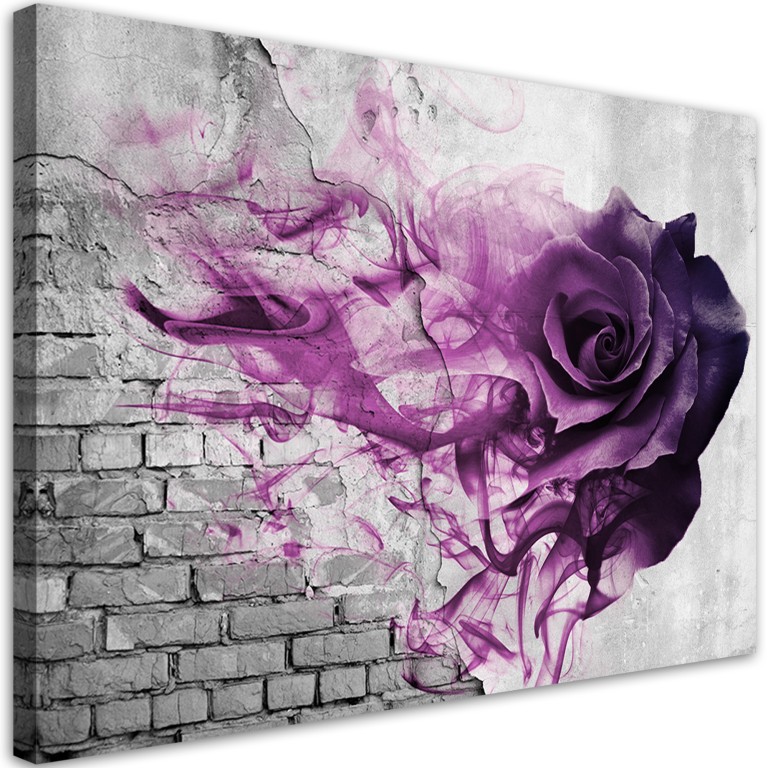 Canvas print, Violet rose against background of bricks