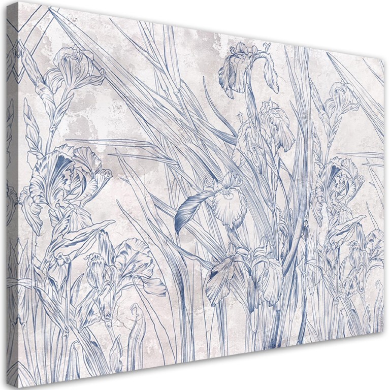 Canvas print, Blue flower outlines