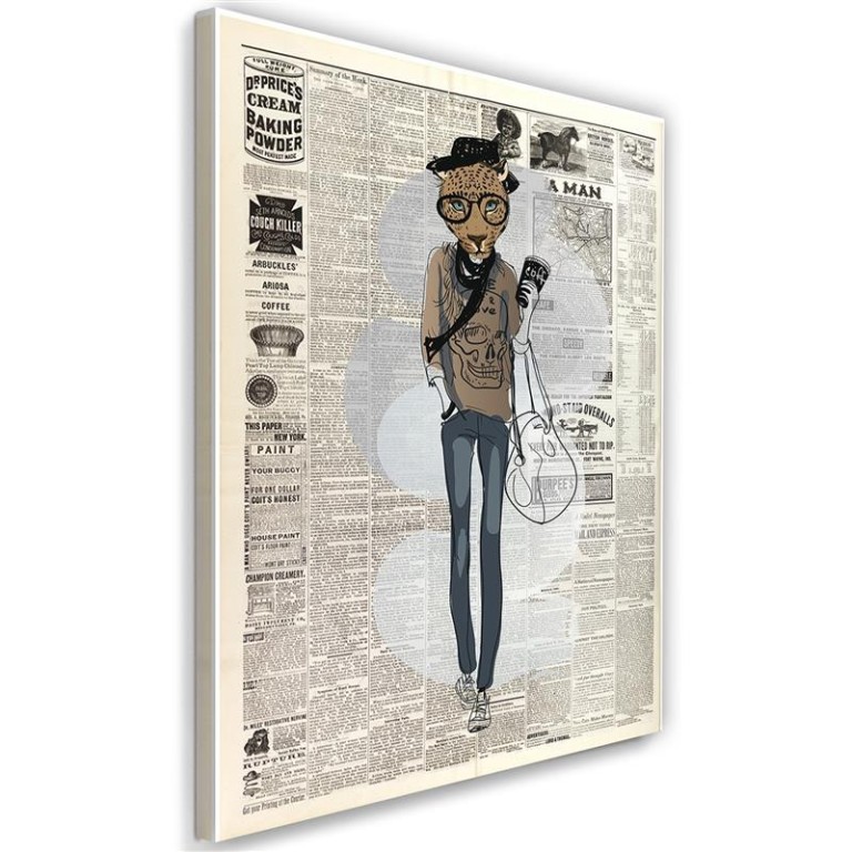 Canvas print, Leopard Hipster Newspaper