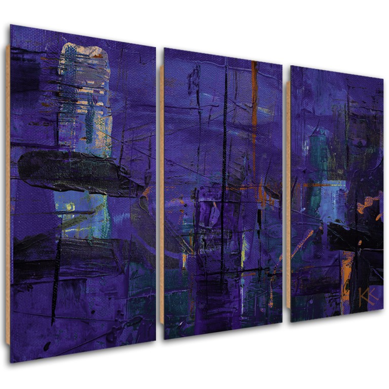 Three piece picture deco panel, Violet abstract hand painted