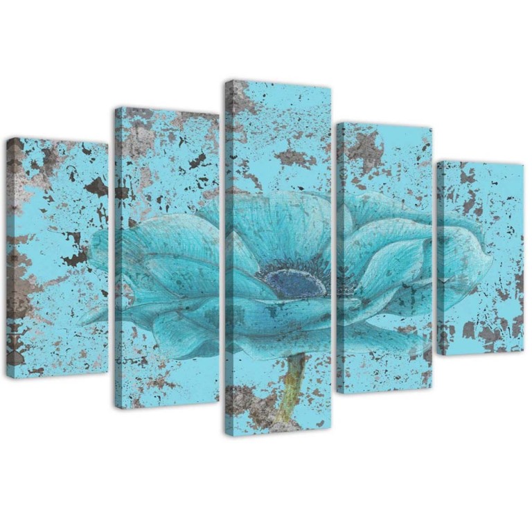 Five piece picture canvas print, Blue Vintage Flower