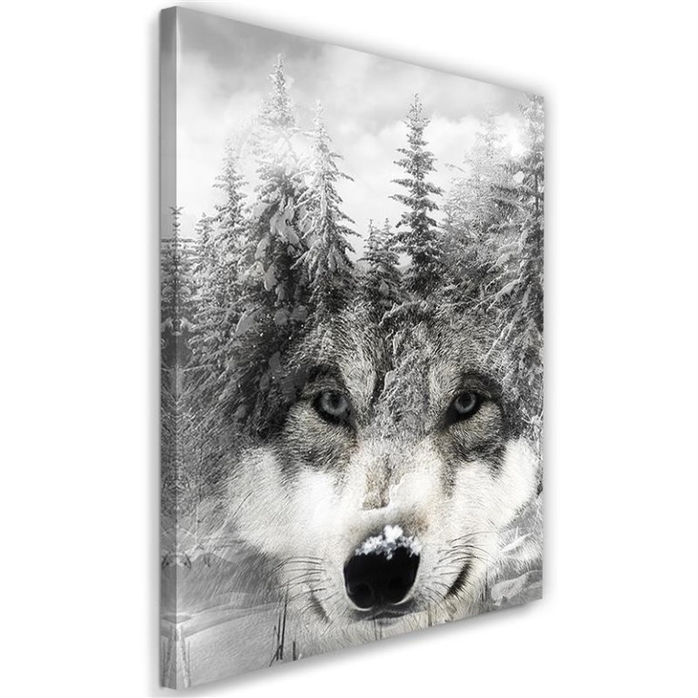 Canvas print, Wolf Forest Black and White