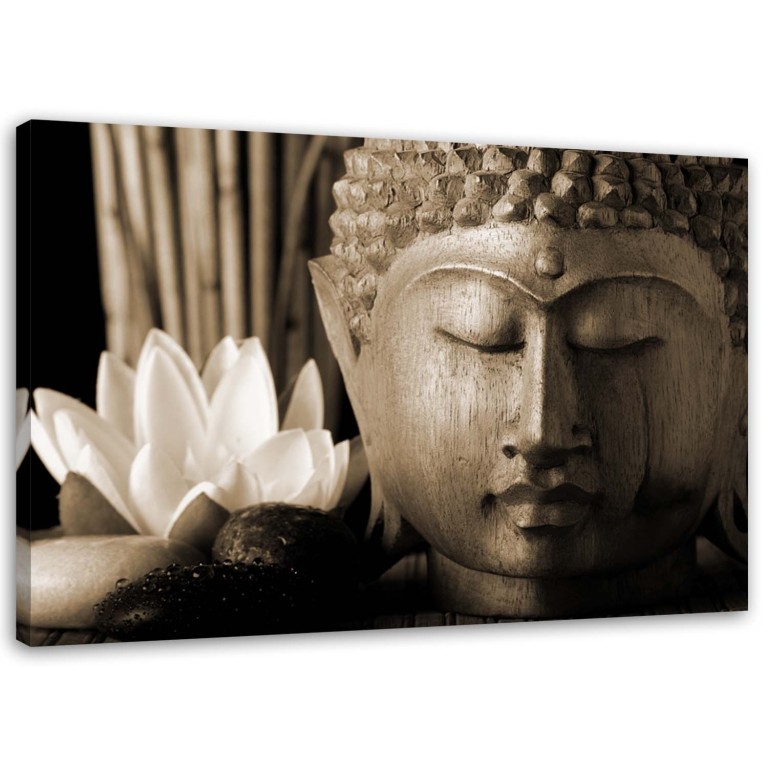 Canvas print, Buddha and Lily Flower Brown