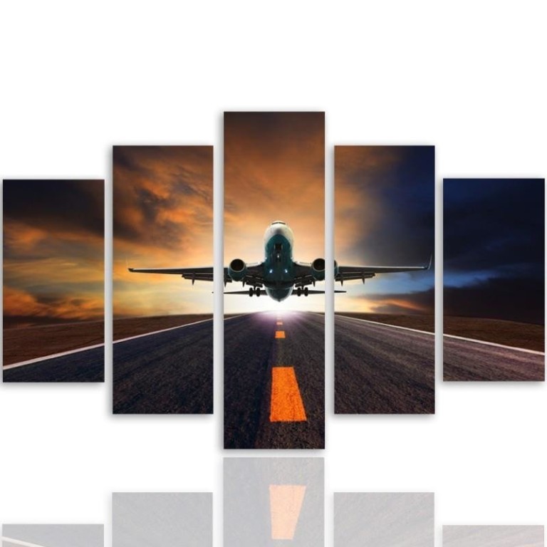 Five piece picture canvas print, Sunset plane