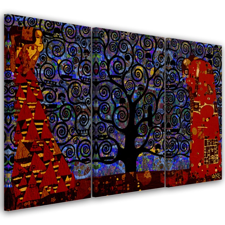 Three piece picture canvas print, Blue Tree of Life abstract