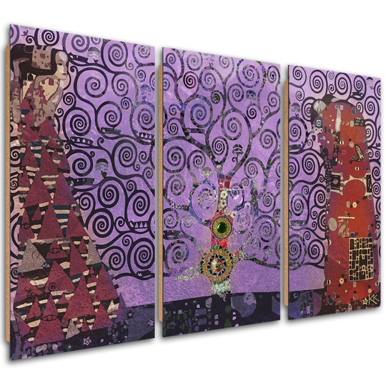 Three piece picture deco panel, Violet Tree of Life abstract