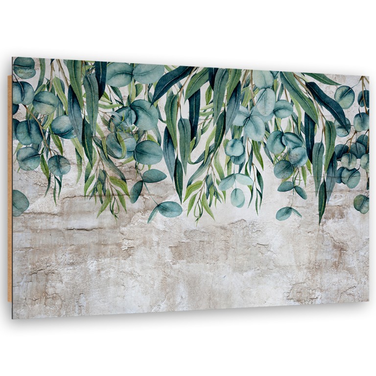 Deco panel print, Green leaves on concrete background