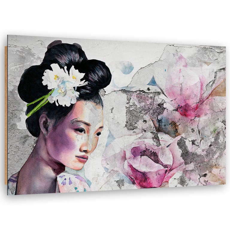 Deco panel print, Geisha portrait on an old wall