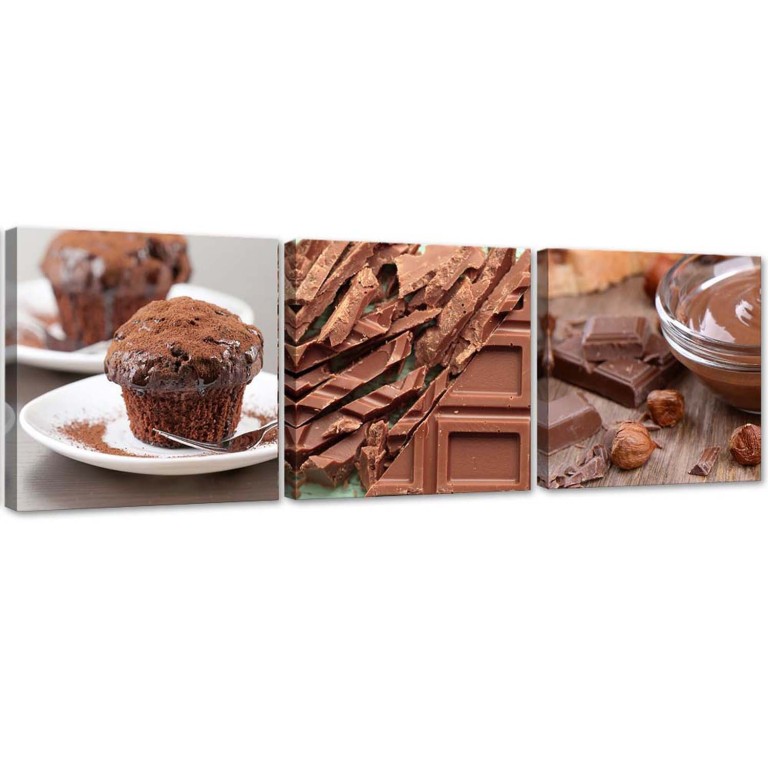 Set of three pictures canvas print, Chocolate cake