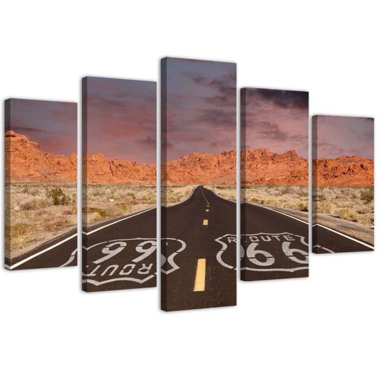 Five piece picture canvas print, Route 66 Road Landscape