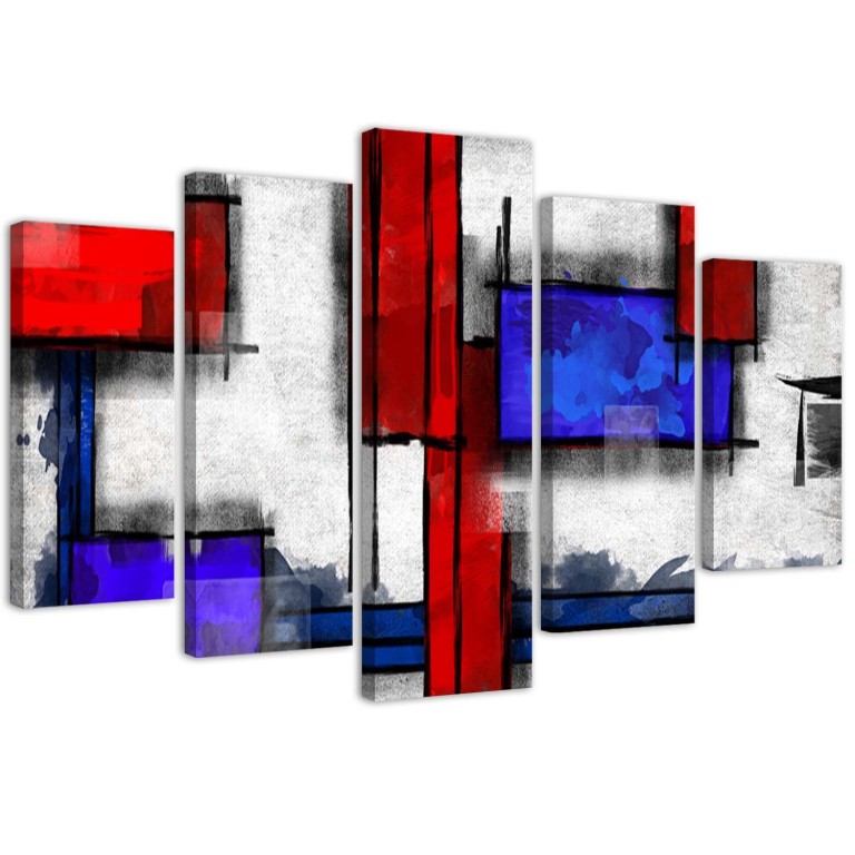 Five piece picture canvas print, Abstraction Blue Red