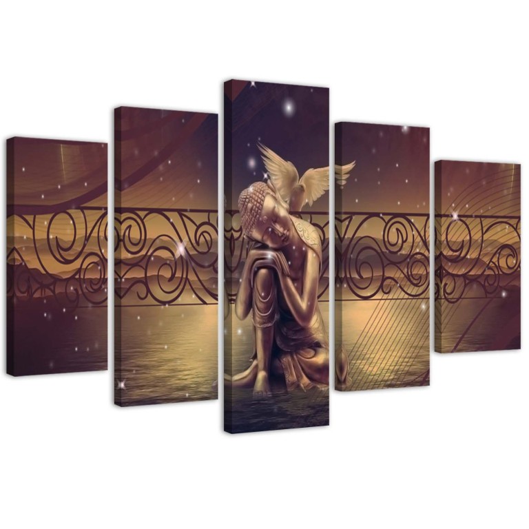 Five piece picture canvas print, Buddha Brown Feng Shui