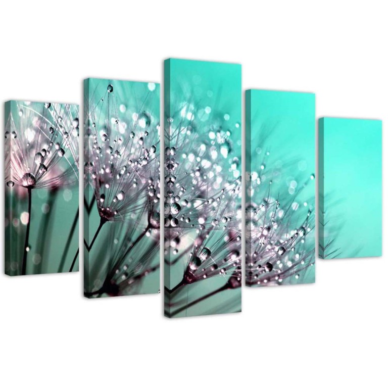 Five piece picture canvas print, Blower Turquoise Flower