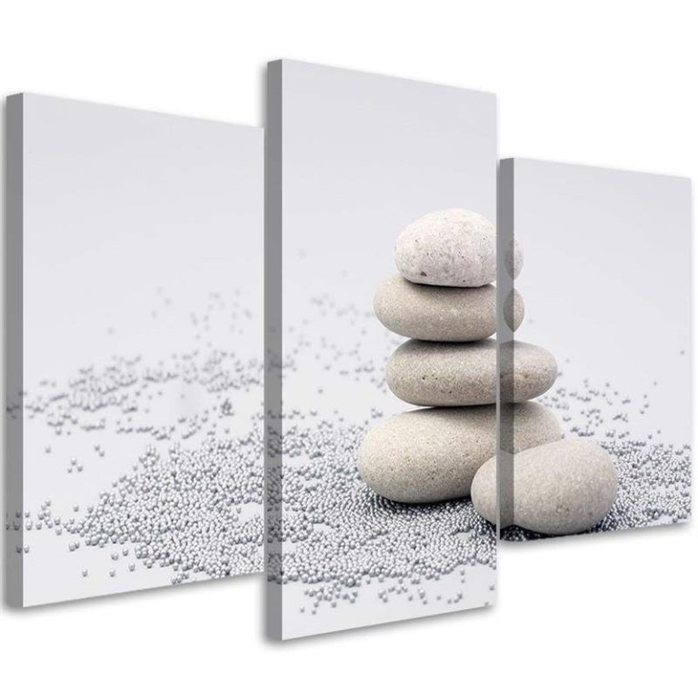 Three piece picture canvas print, Zen Stones Nature Beige