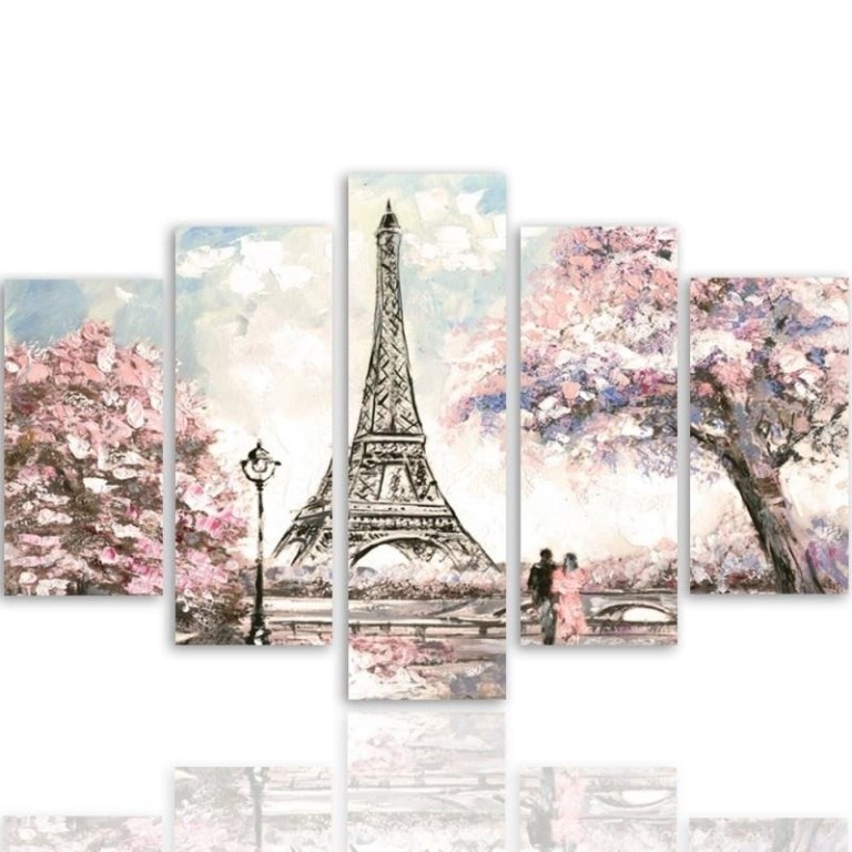 Five piece picture canvas print, Paris Eiffel Tower Pastel